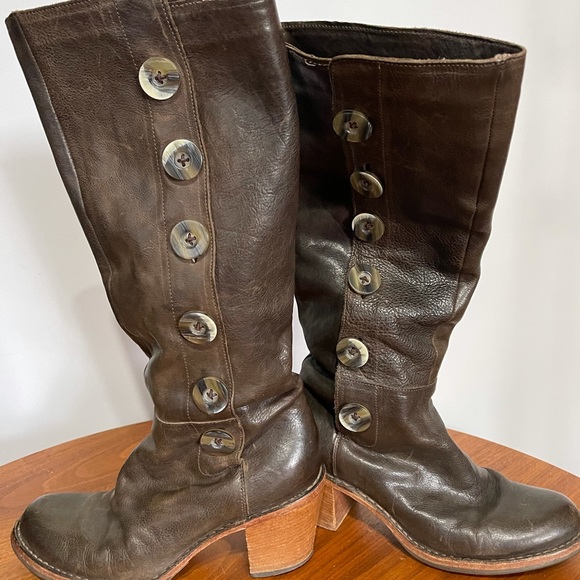 Fiorentini + Baker Brown Button Up Boots Heeled Moto Italy 37 - Picture 2 of 15
